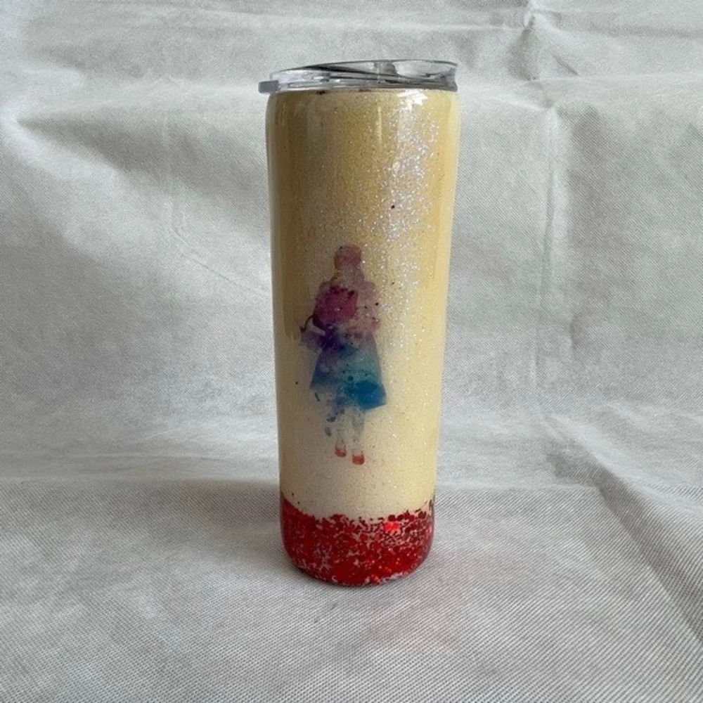 Red Cream Sparkling Glitter Tumbler There's No Place Like Home Lid 8.5